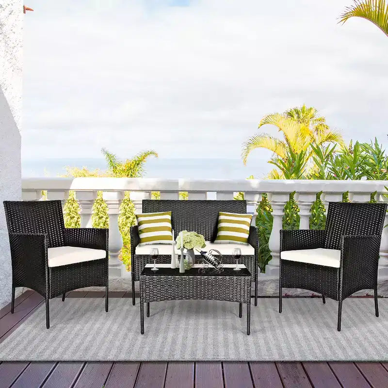 Costway Salon de jardin 4 pièces en rotin tressé pour extérieur