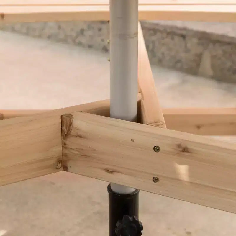 Table de pique-nique ronde en bois pour extérieur Gardenised avec banc, 6 places avec trou pour parasol