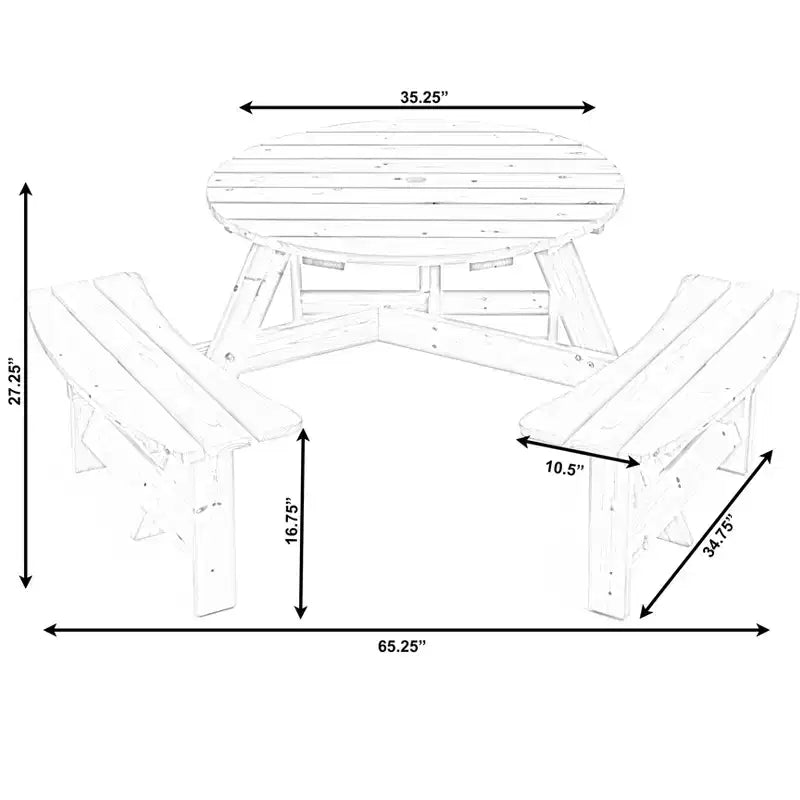 Table de pique-nique ronde en bois pour extérieur Gardenised avec banc, 6 places avec trou pour parasol