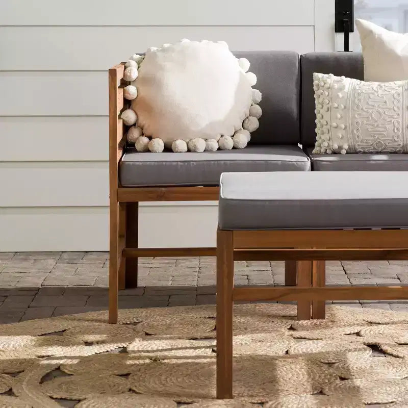 Ensemble de conversation de patio modulaire 3 pièces en bois d'acacia avec coussins - Saracina Home