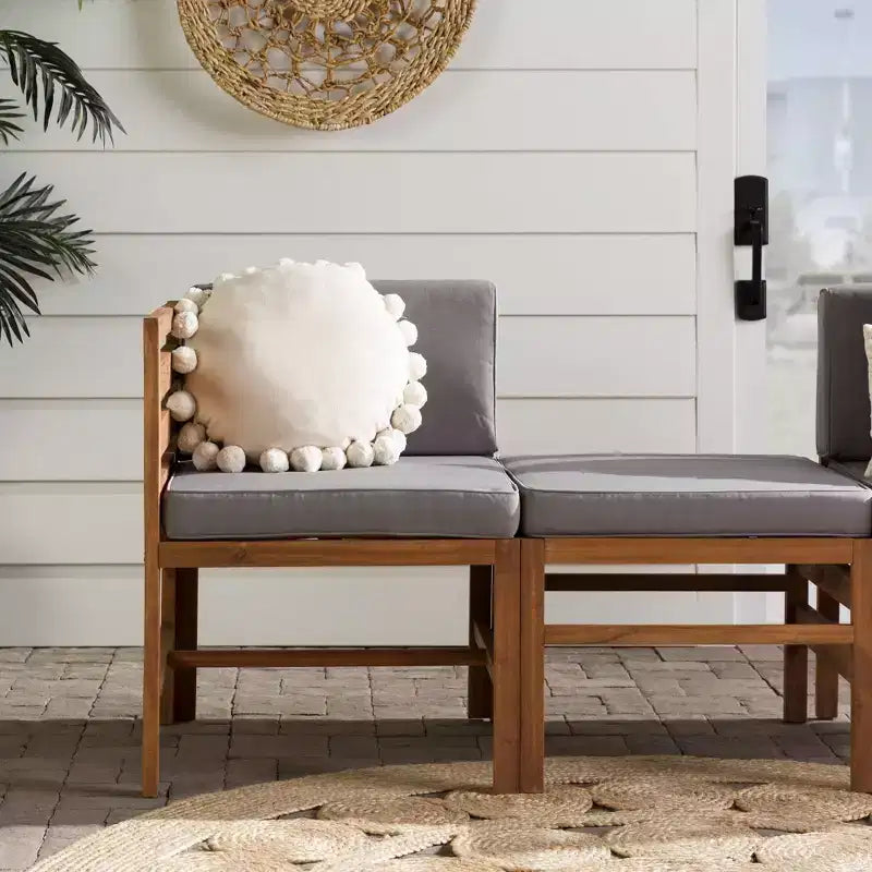 Ensemble de conversation de patio modulaire 3 pièces en bois d'acacia avec coussins - Saracina Home