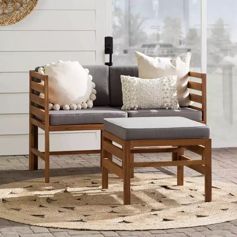 Ensemble de conversation de patio modulaire 3 pièces en bois d'acacia avec coussins - Saracina Home