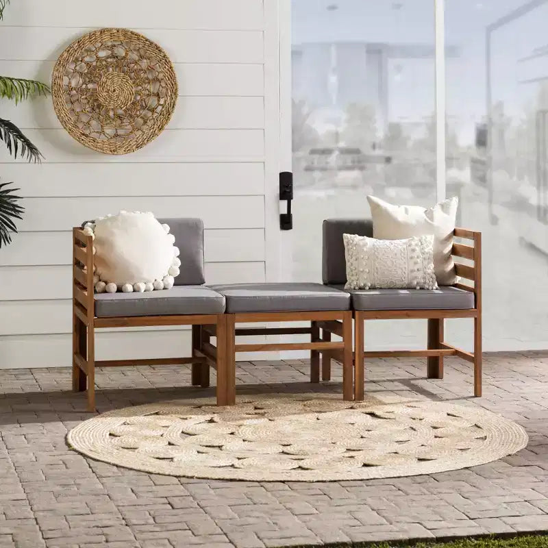 Ensemble de conversation de patio modulaire 3 pièces en bois d'acacia avec coussins - Saracina Home