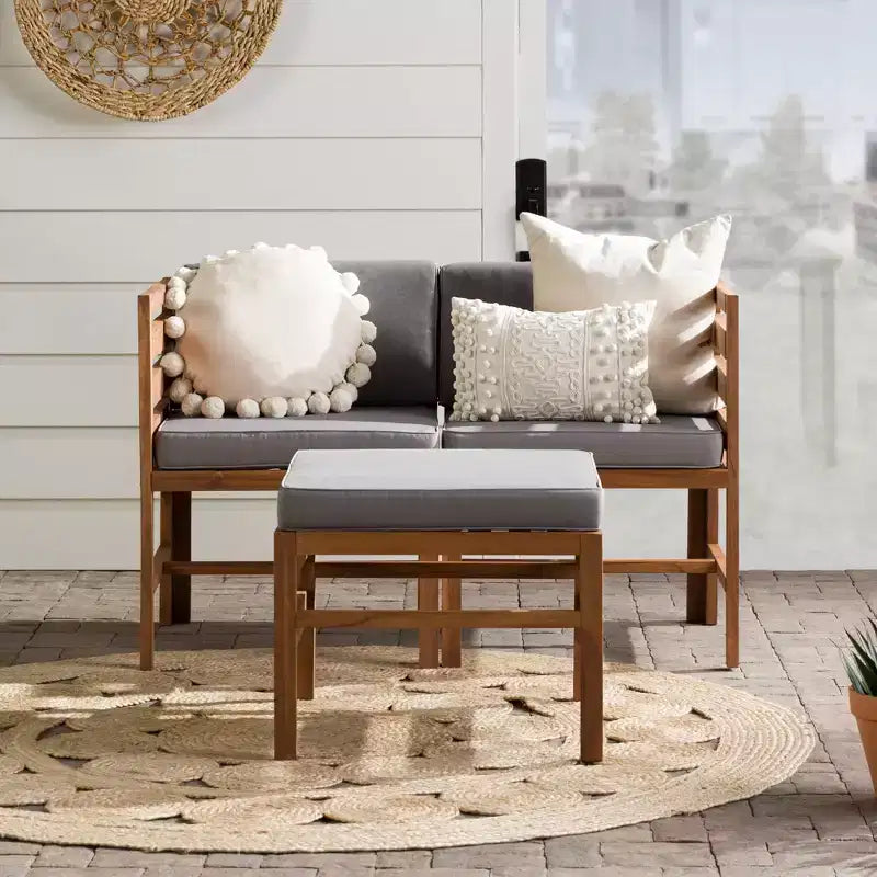 Ensemble de conversation de patio modulaire 3 pièces en bois d'acacia avec coussins - Saracina Home