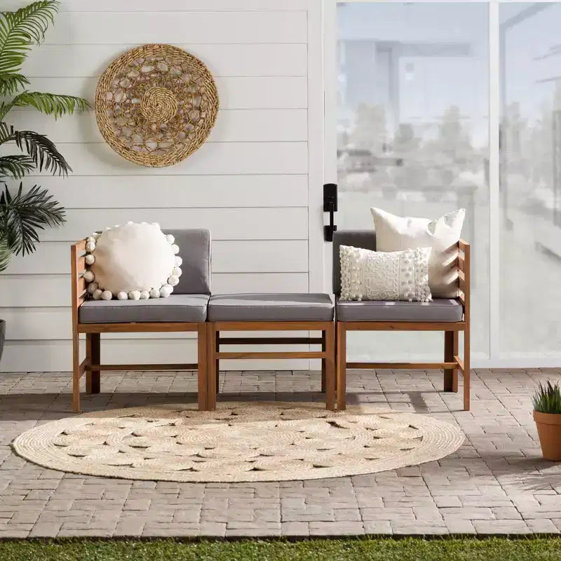 Ensemble de conversation de patio modulaire 3 pièces en bois d'acacia avec coussins - Saracina Home