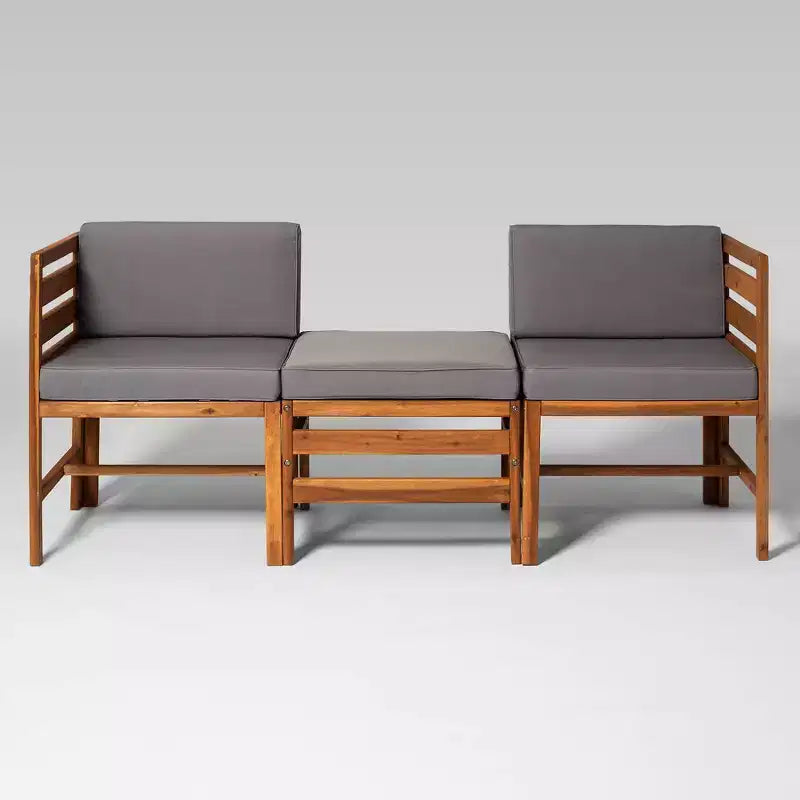 Ensemble de conversation de patio modulaire 3 pièces en bois d'acacia avec coussins - Saracina Home