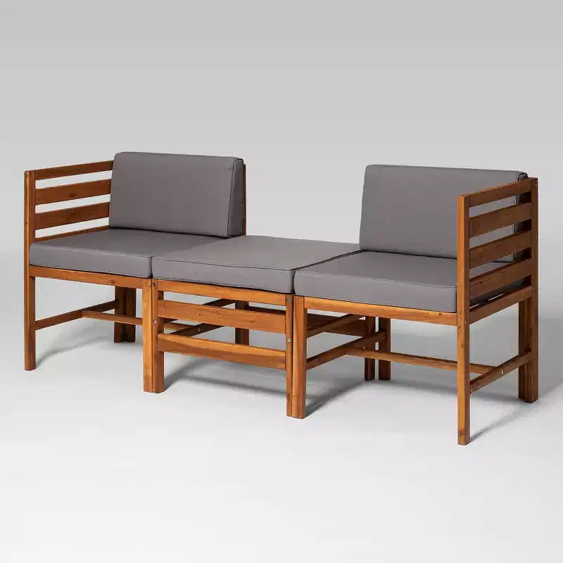 Ensemble de conversation de patio modulaire 3 pièces en bois d'acacia avec coussins - Saracina Home