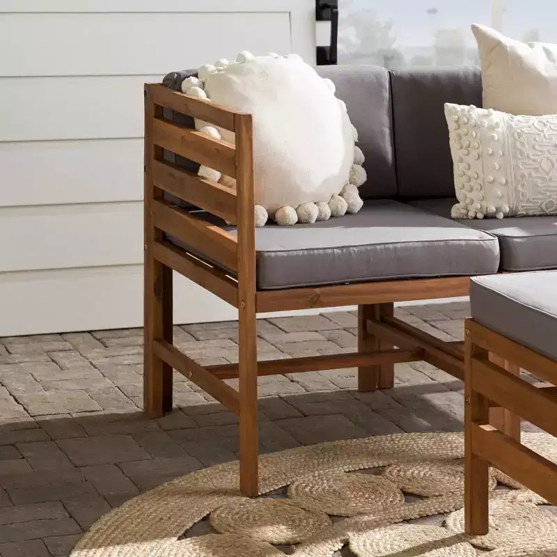 Ensemble de conversation de patio modulaire 3 pièces en bois d'acacia avec coussins - Saracina Home