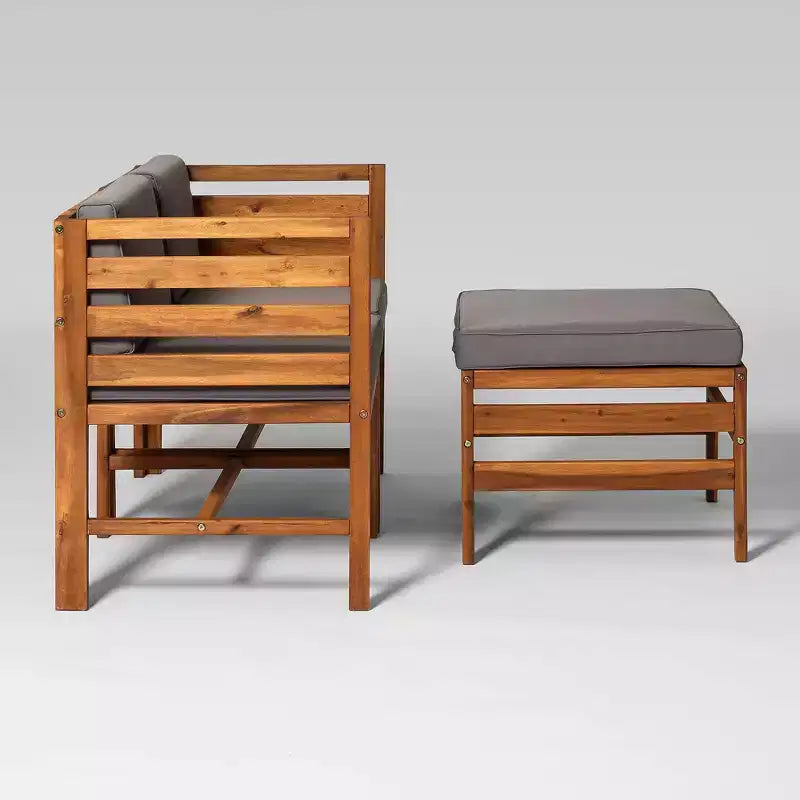Ensemble de conversation de patio modulaire 3 pièces en bois d'acacia avec coussins - Saracina Home