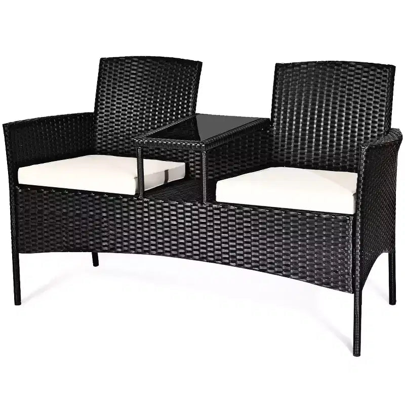 Costway Salon de jardin en rotin, canapé rembourré, table basse en verre, chaises