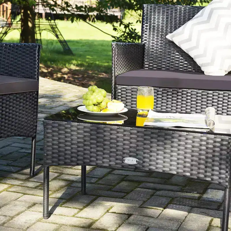 Ensemble de mobilier de jardin en rotin Costway 4 pièces avec coussins, canapé et table basse, pour jardin, turquoise/rouge/blanc/gris/marine