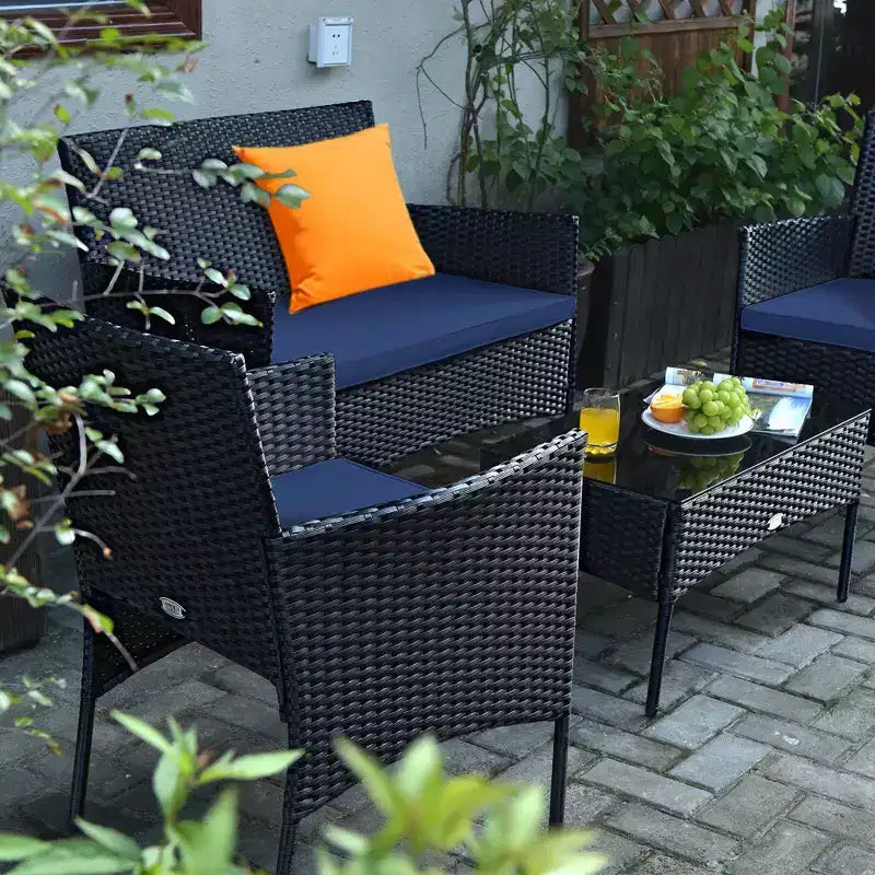 Ensemble de mobilier de jardin en rotin Costway 4 pièces avec coussins, canapé et table basse, pour jardin, turquoise/rouge/blanc/gris/marine