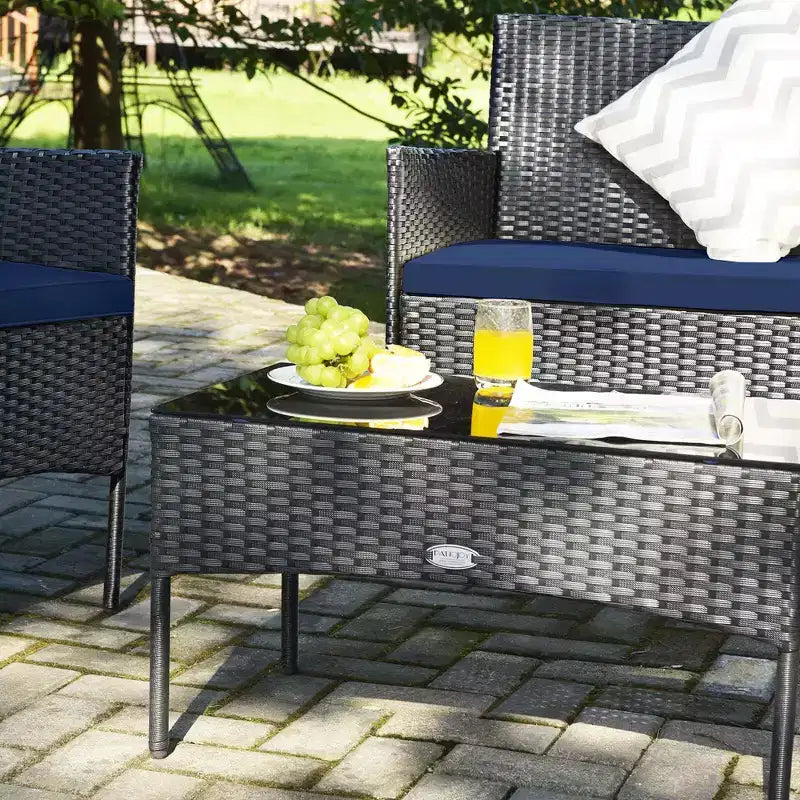Ensemble de mobilier de jardin en rotin Costway 4 pièces avec coussins, canapé et table basse, pour jardin, turquoise/rouge/blanc/gris/marine