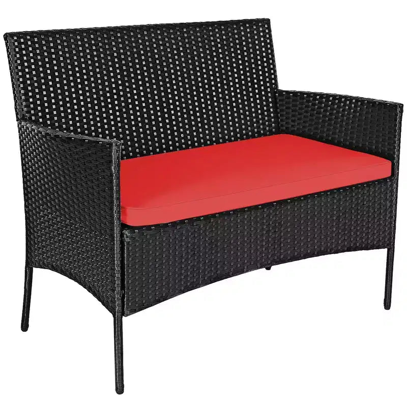 Ensemble de mobilier de jardin en rotin Costway 4 pièces avec coussins, canapé et table basse, pour jardin, turquoise/rouge/blanc/gris/marine