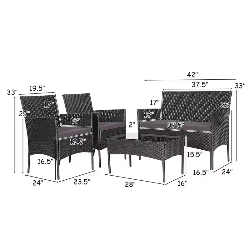Ensemble de mobilier de jardin en rotin Costway 4 pièces avec coussins, canapé et table basse, pour jardin, turquoise/rouge/blanc/gris/marine