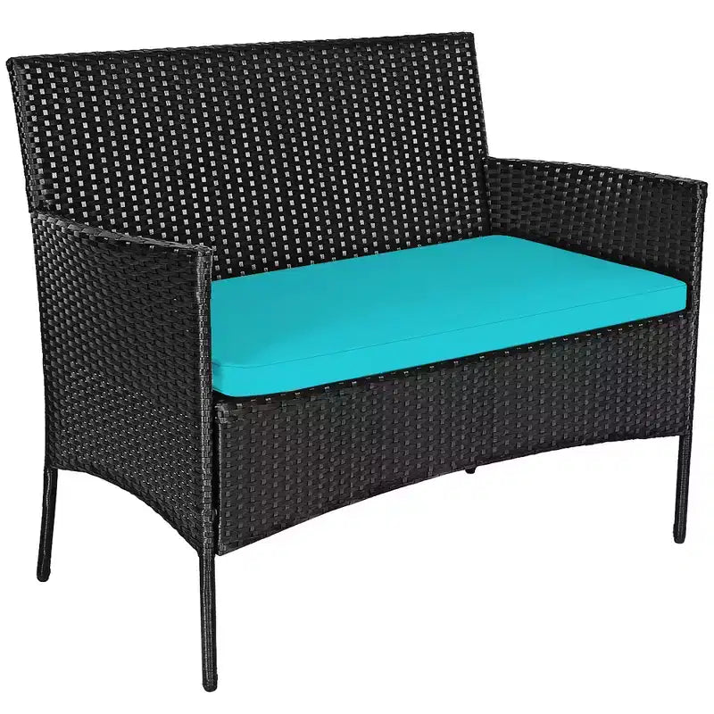 Ensemble de mobilier de jardin en rotin Costway 4 pièces avec coussins, canapé et table basse, pour jardin, turquoise/rouge/blanc/gris/marine