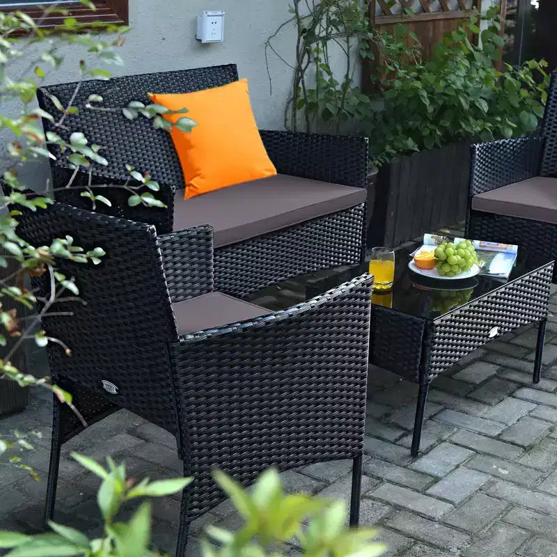 Ensemble de mobilier de jardin en rotin Costway 4 pièces avec coussins, canapé et table basse, pour jardin, turquoise/rouge/blanc/gris/marine