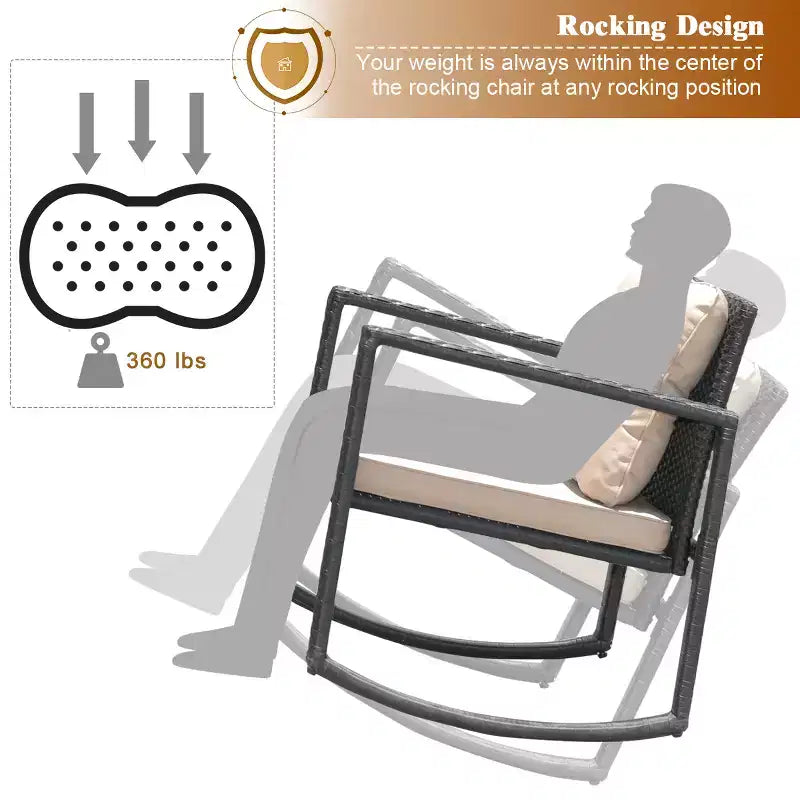 Costway Ensemble de Conversation 3 Pièces en Rotin pour Patio, Fauteuil à Bascule, Canapé Coussins, Meubles de Jardin