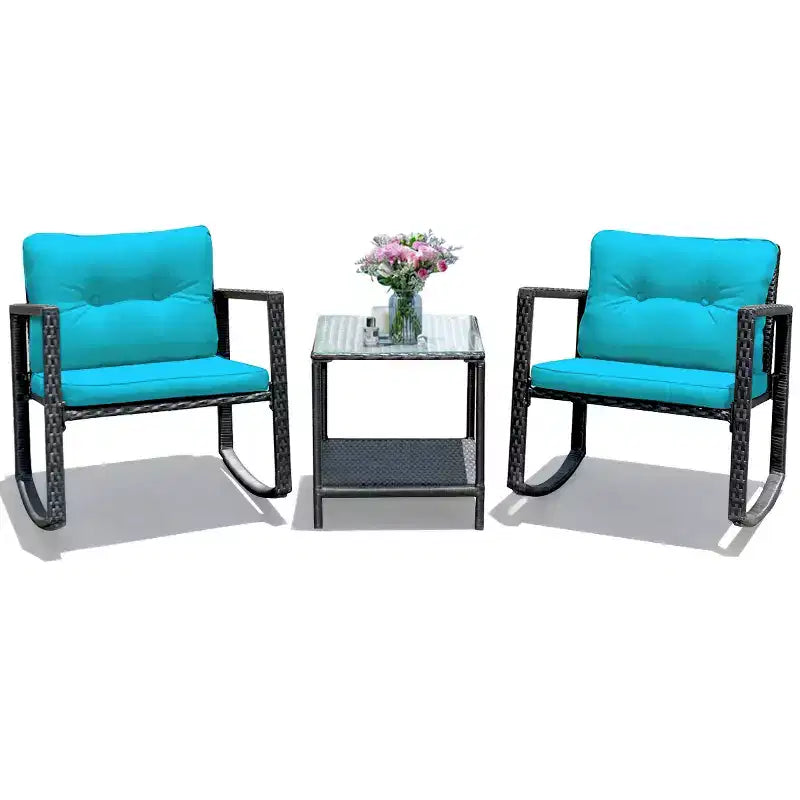 Ensemble de 3 meubles de patio en rotin Costway, fauteuils à bascule, canapé rembourré