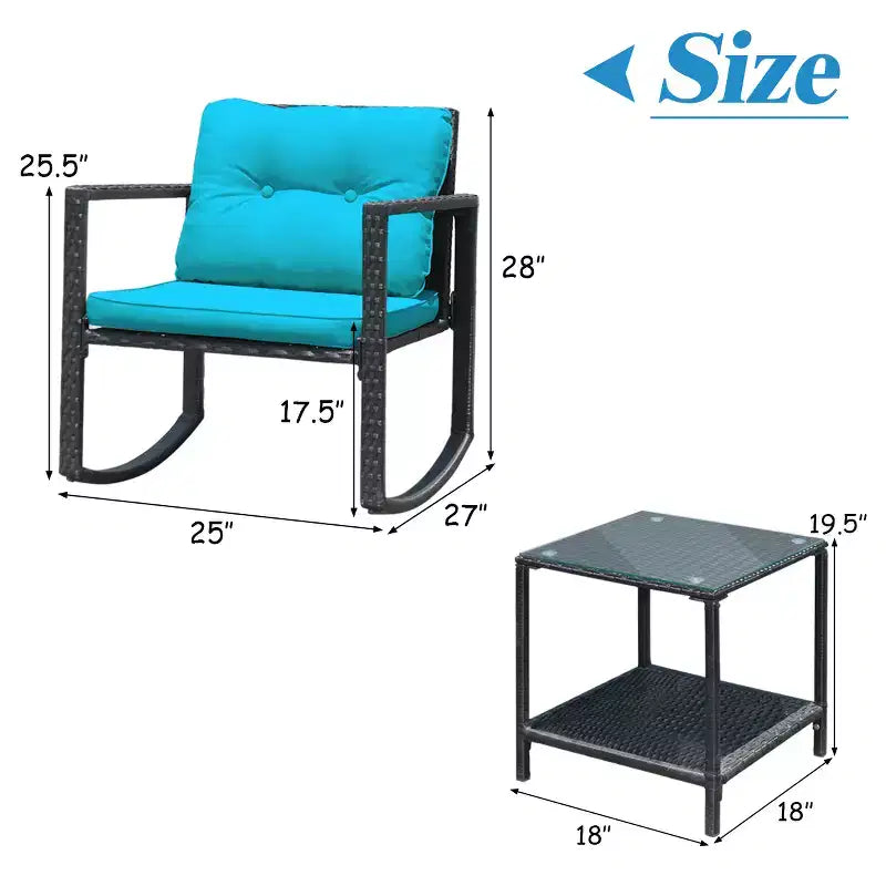 Ensemble de 3 meubles de patio en rotin Costway, fauteuils à bascule, canapé rembourré