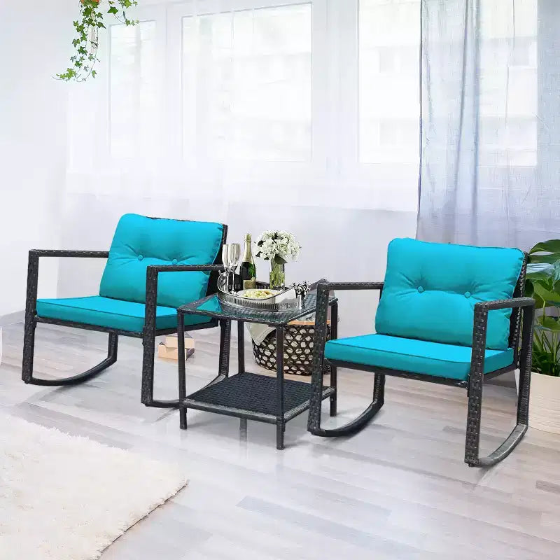 Ensemble de 3 meubles de patio en rotin Costway, fauteuils à bascule, canapé rembourré