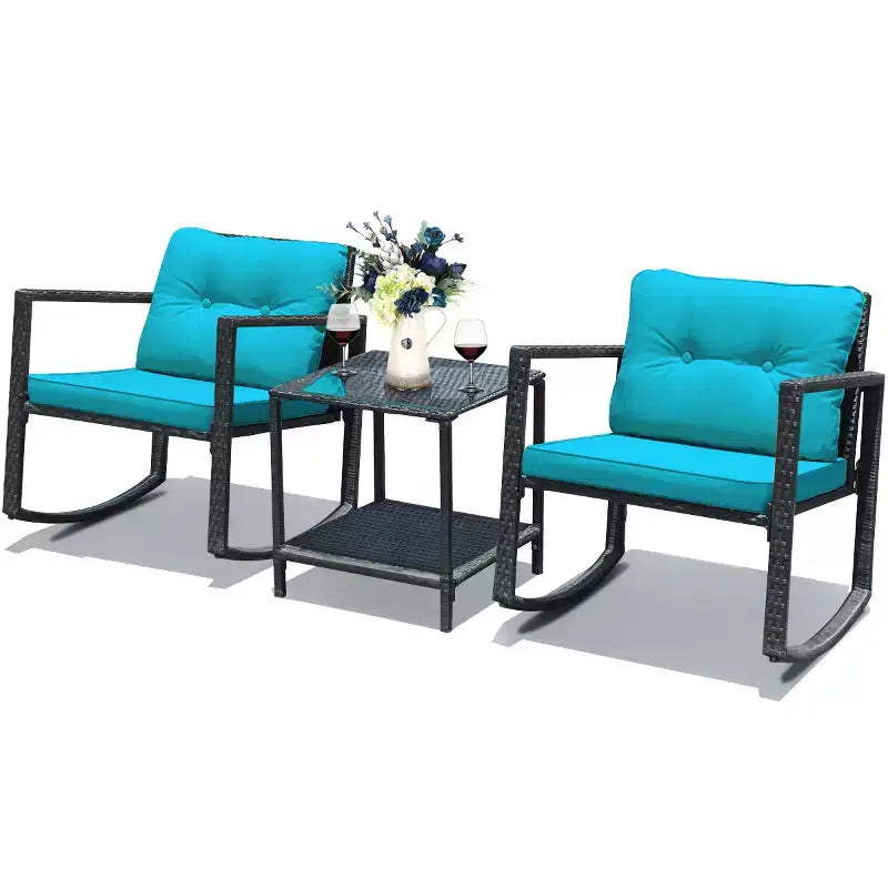 Ensemble de 3 meubles de patio en rotin Costway, fauteuils à bascule, canapé rembourré