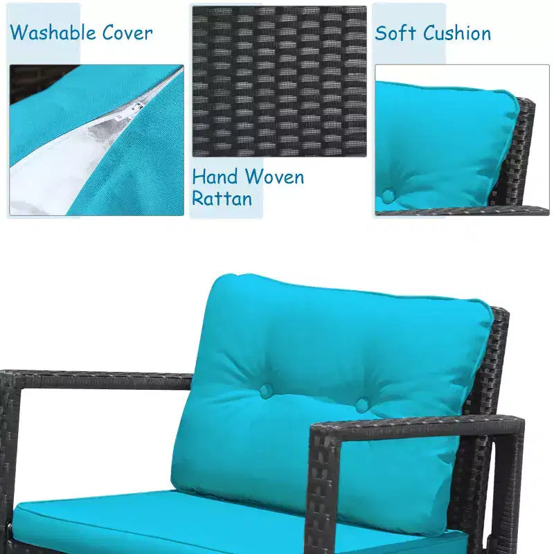 Ensemble de 3 meubles de patio en rotin Costway, fauteuils à bascule, canapé rembourré