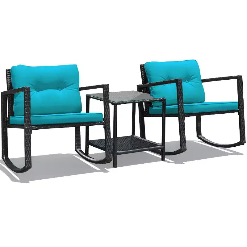 Ensemble de 3 meubles de patio en rotin Costway, fauteuils à bascule, canapé rembourré