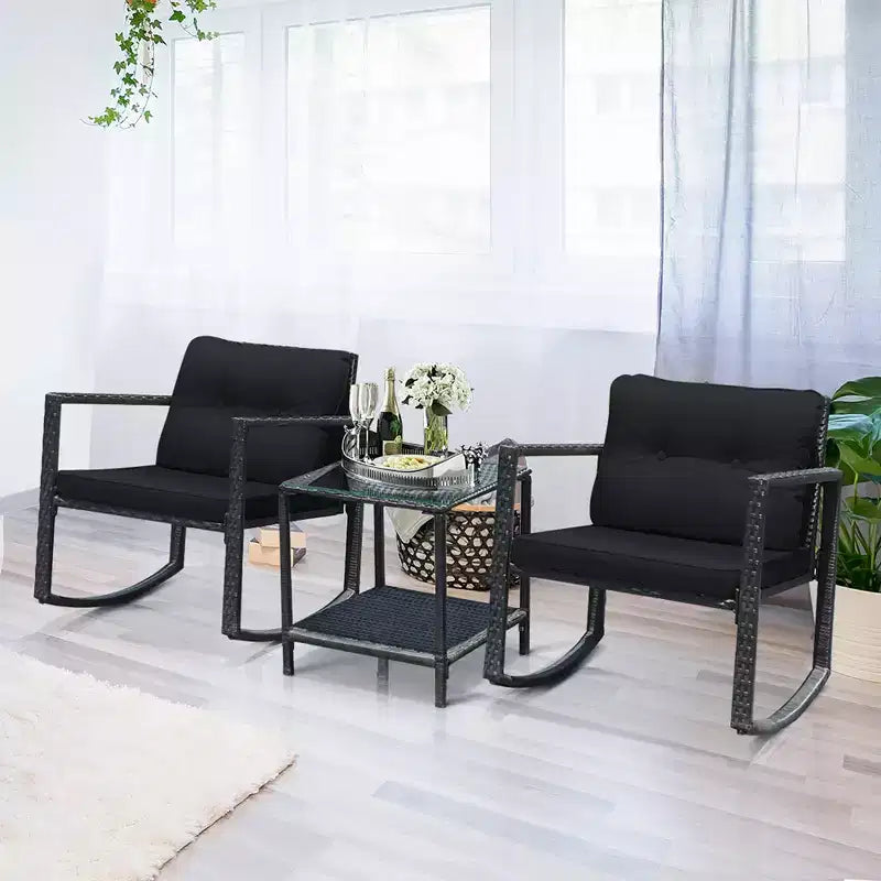 Ensemble de 3 meubles de patio en rotin Costway, fauteuils à bascule, canapé rembourré