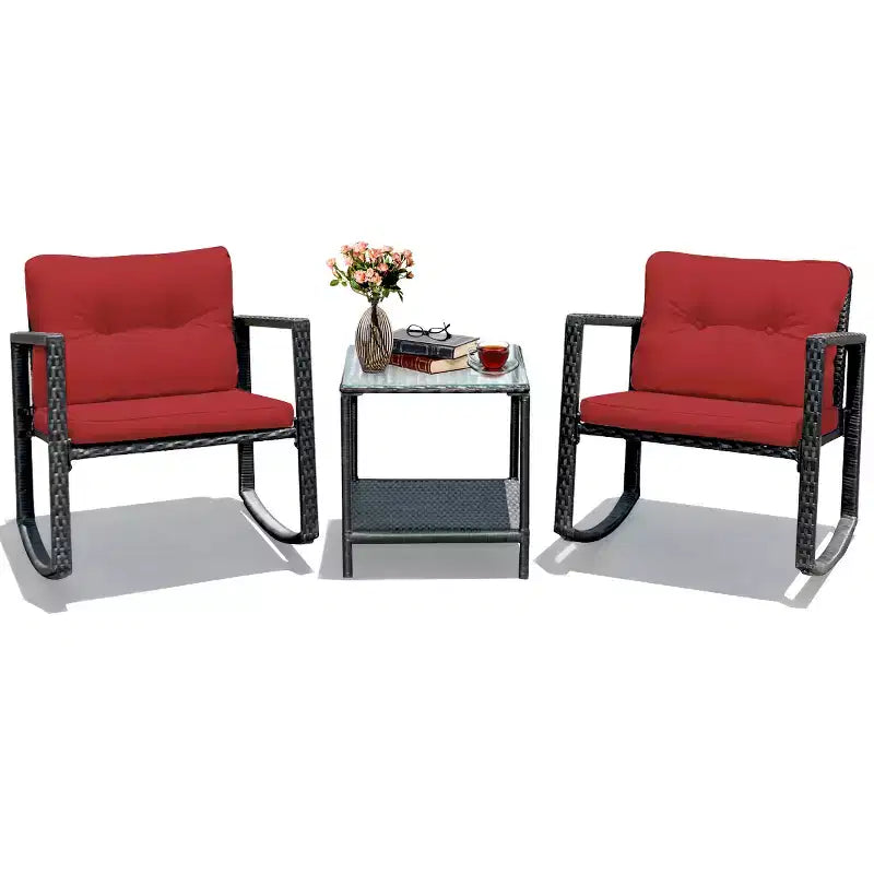 Ensemble de 3 meubles de patio en rotin Costway, fauteuils à bascule, canapé rembourré