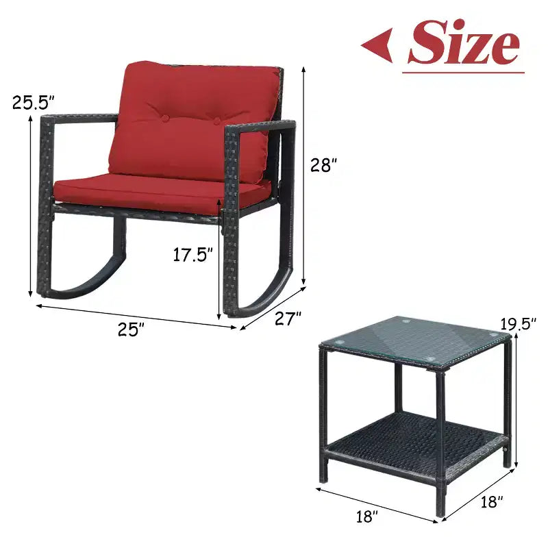 Ensemble de 3 meubles de patio en rotin Costway, fauteuils à bascule, canapé rembourré