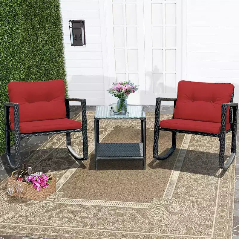 Ensemble de 3 meubles de patio en rotin Costway, fauteuils à bascule, canapé rembourré
