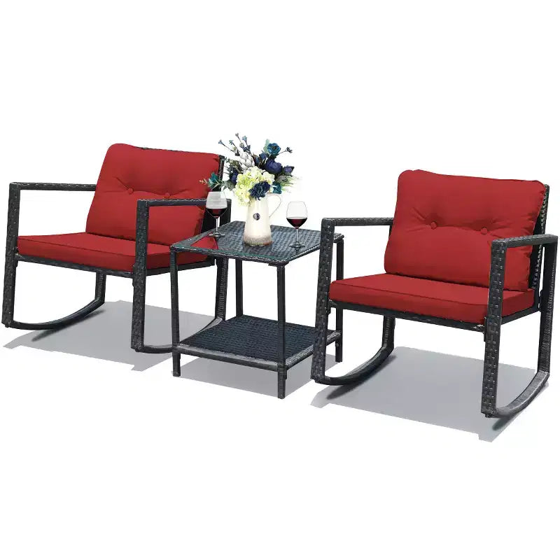 Ensemble de 3 meubles de patio en rotin Costway, fauteuils à bascule, canapé rembourré