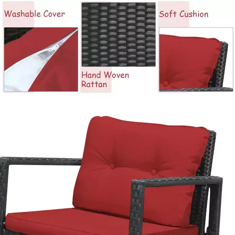 Ensemble de 3 meubles de patio en rotin Costway, fauteuils à bascule, canapé rembourré