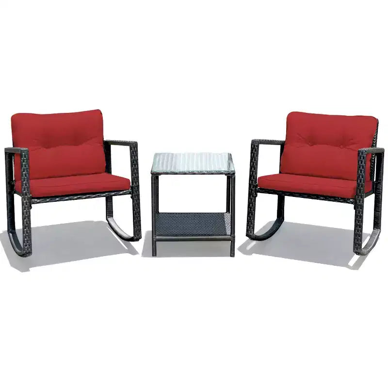 Ensemble de 3 meubles de patio en rotin Costway, fauteuils à bascule, canapé rembourré