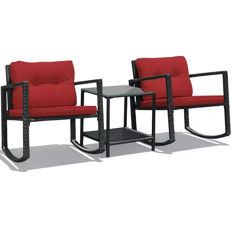 Ensemble de 3 meubles de patio en rotin Costway, fauteuils à bascule, canapé rembourré