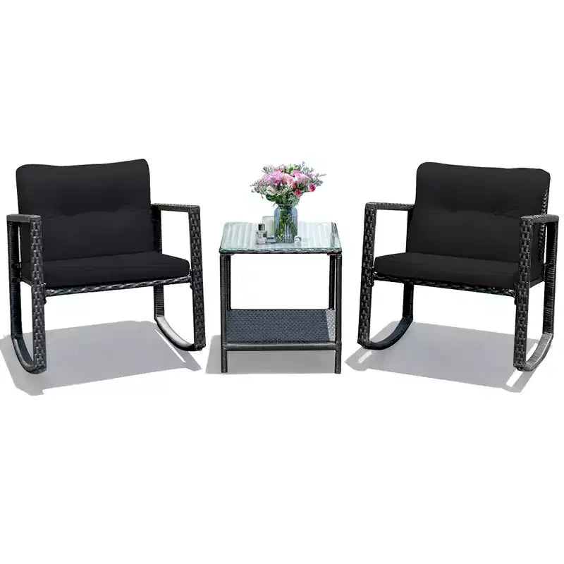 Ensemble de 3 meubles de patio en rotin Costway, fauteuils à bascule, canapé rembourré
