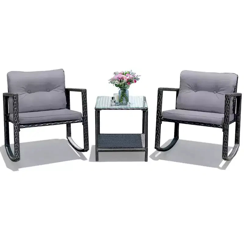Ensemble de 3 meubles de patio en rotin Costway, fauteuils à bascule, canapé rembourré