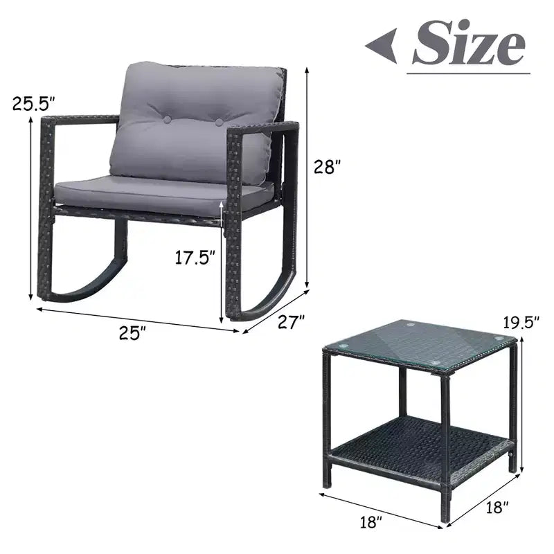 Ensemble de 3 meubles de patio en rotin Costway, fauteuils à bascule, canapé rembourré