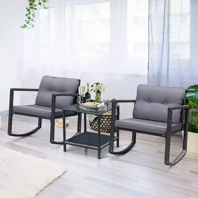 Ensemble de 3 meubles de patio en rotin Costway, fauteuils à bascule, canapé rembourré