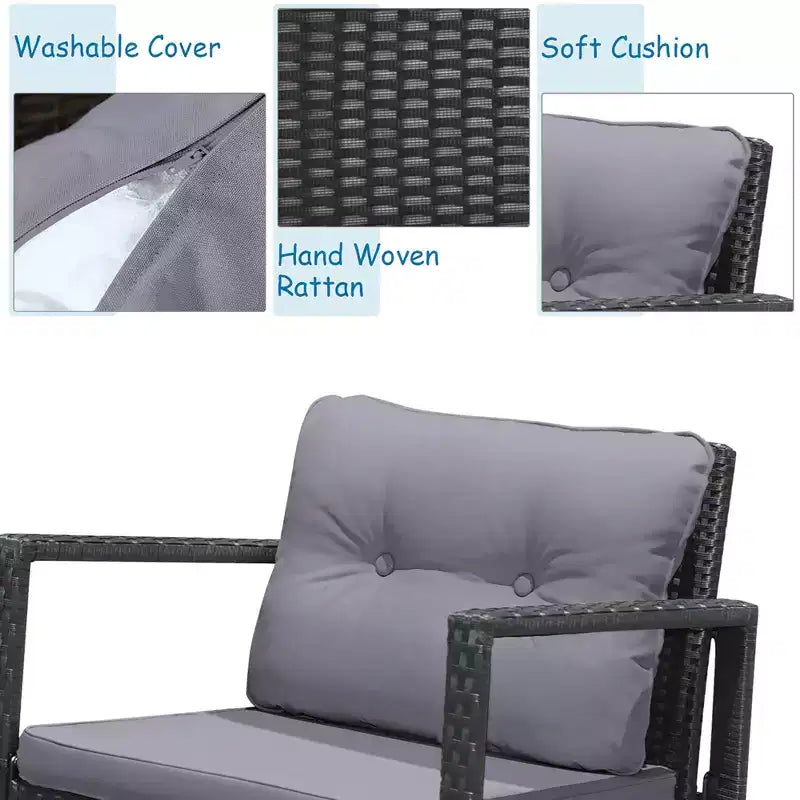 Ensemble de 3 meubles de patio en rotin Costway, fauteuils à bascule, canapé rembourré