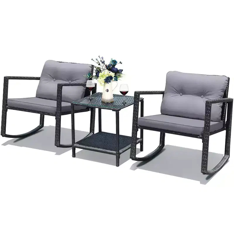 Ensemble de 3 meubles de patio en rotin Costway, fauteuils à bascule, canapé rembourré