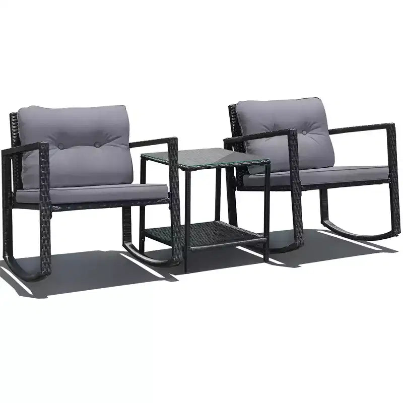 Ensemble de 3 meubles de patio en rotin Costway, fauteuils à bascule, canapé rembourré