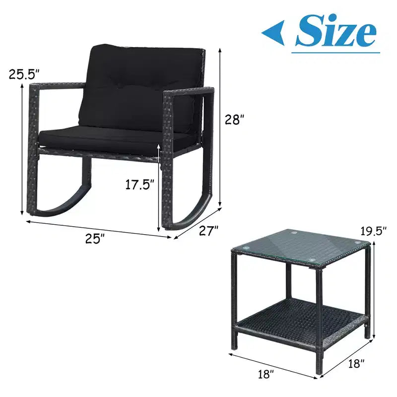 Ensemble de 3 meubles de patio en rotin Costway, fauteuils à bascule, canapé rembourré