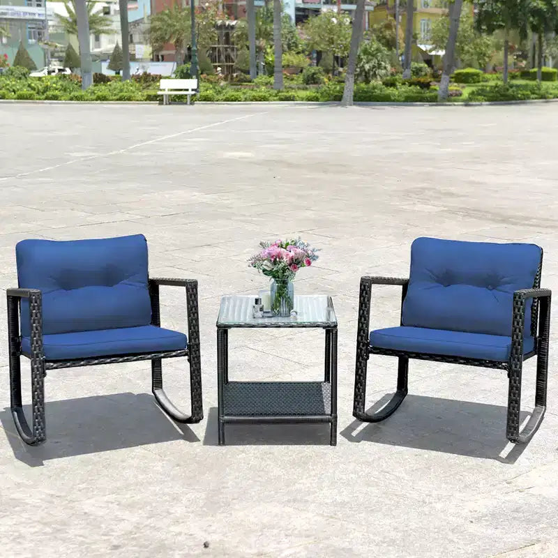 Ensemble de 3 meubles de patio en rotin Costway, fauteuils à bascule, canapé rembourré