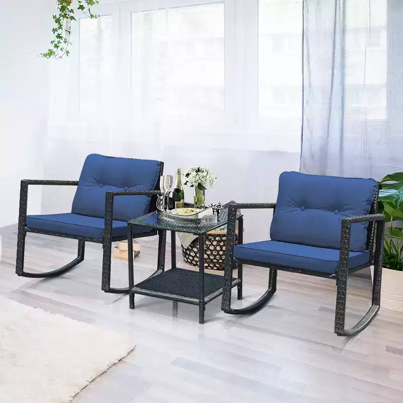 Ensemble de 3 meubles de patio en rotin Costway, fauteuils à bascule, canapé rembourré