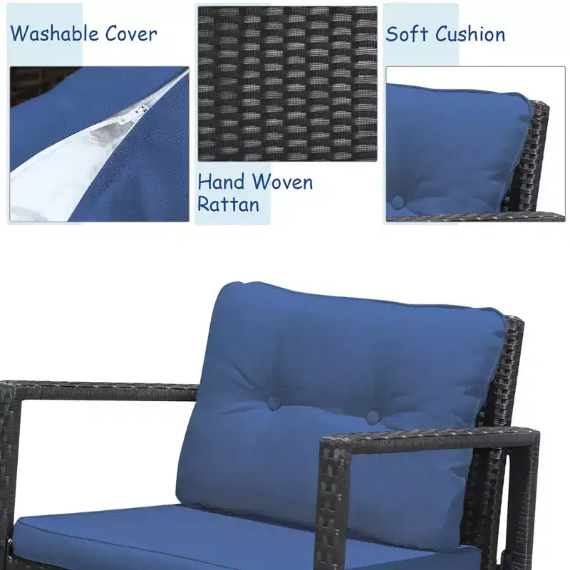 Ensemble de 3 meubles de patio en rotin Costway, fauteuils à bascule, canapé rembourré