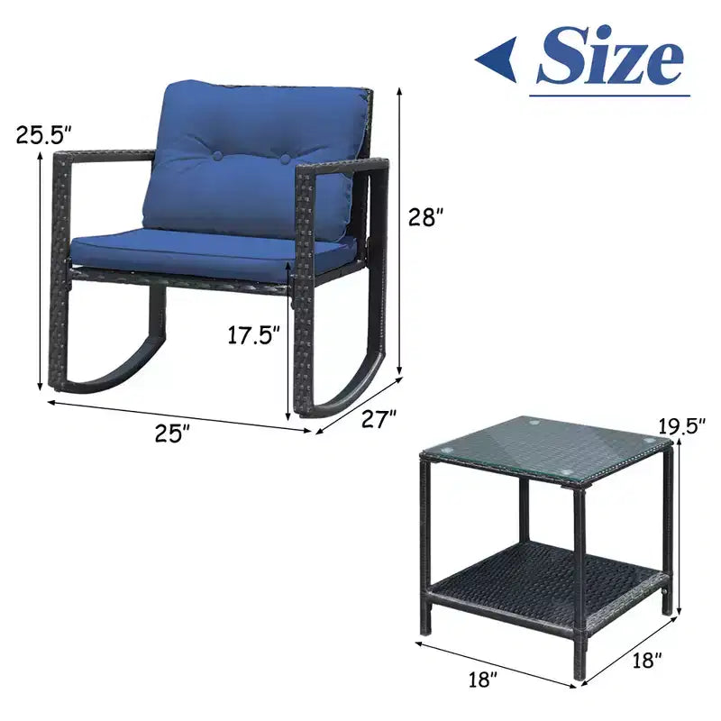 Ensemble de 3 meubles de patio en rotin Costway, fauteuils à bascule, canapé rembourré