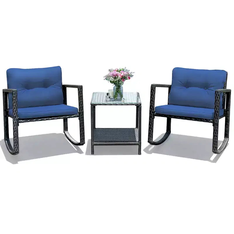 Ensemble de 3 meubles de patio en rotin Costway, fauteuils à bascule, canapé rembourré