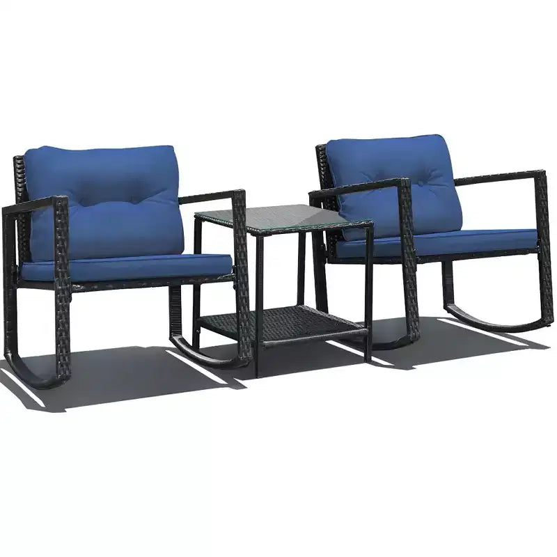 Ensemble de 3 meubles de patio en rotin Costway, fauteuils à bascule, canapé rembourré